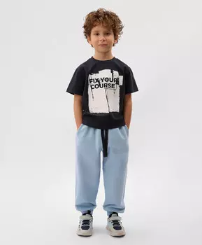 Брюки-джоггеры для мальчика из футера голубые Gulliver