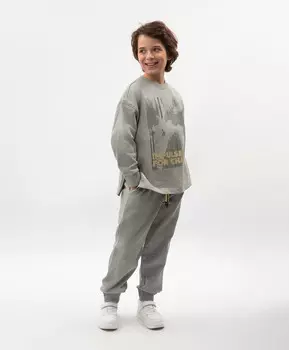 Брюки-джоггеры для мальчика серые трикотажные Gulliver