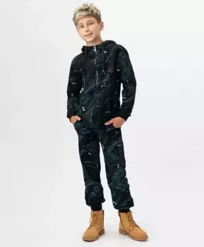 Брюки-джоггеры из флиса черные Button Blue (152)