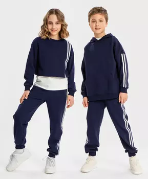 Брюки джоггеры с сине-белыми лампасами синие Button Blue (170)