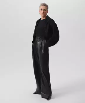 Брюки из экокожи прямой свободной формы с высокой посадкой черные GLVR (L)