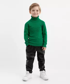 Брюки из экокожи с поясом на резинке чёрные для мальчика Gulliver (104)