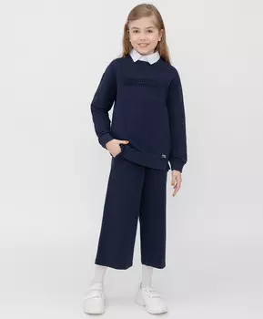 Брюки из футера широкого кроя синие Button Blue (140)