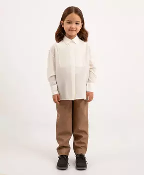 Брюки из искусственной кожи зауженные бежевые для девочки Roberto Moretti