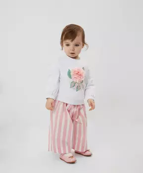 Брюки из поплина в полоску розовые для девочек Gulliver (80-48)