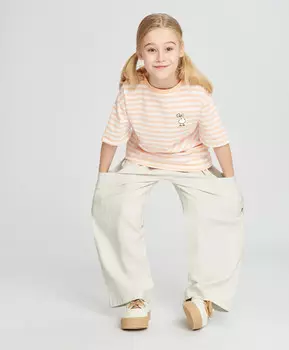 Брюки карго для девочки серые с карманами и нашивкой Button Blue