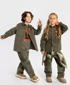 Брюки карго в рубчик на резинке хаки детские Button Blue