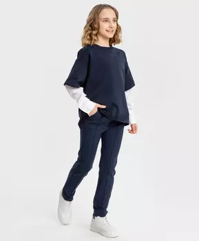 Брюки классические с прорезными карманами синие Button Blue (170)