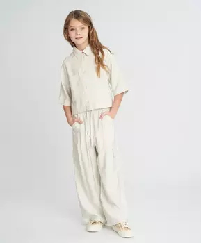 Брюки палаццо для девочки белые с карманами Button Blue