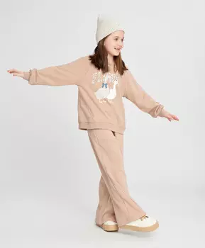 Брюки палаццо для девочки бежевые с поясом на резинке Button Blue