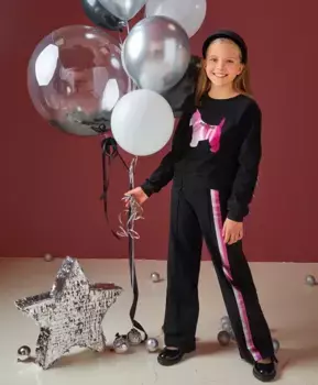 Брюки-палаццо с блестящим принтом черные Button Blue (98)