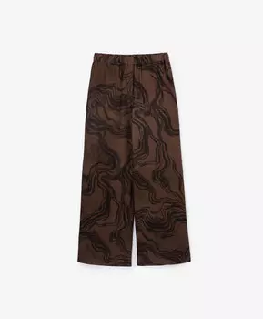 Брюки палаццо с поясом на резинке из прохладной струящейся вискозы коричневые GLVR