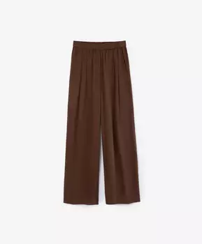 Брюки палаццо с поясом на резинке из вискозной ткани с эффектом мокрого шелка коричневые GLVR