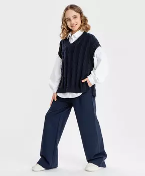 Брюки палаццо с защипами синие Button Blue (170)
