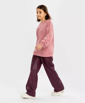 Брюки палаццо широкие из веганской кожи темно- фиолетовые для девочки Button Blue (134)