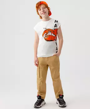 Брюки прямые бежевые Button Blue (158)