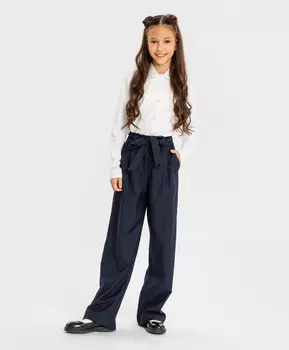 Брюки прямые с баской на поясе синие Button Blue