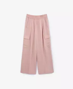 Брюки прямые широкие с карманами-карго и поясом на резинке розовые GLVR
