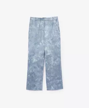 Брюки прямые средней посадки из вареной вискозной ткани голубые GLVR