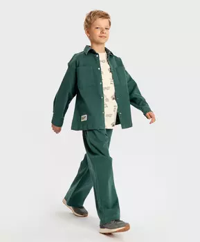 Брюки прямые Straight fit с поясом на резинке зеленые детские Button Blue (134)