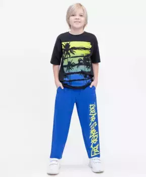 Брюки с крупным принтом синие Button Blue (140)