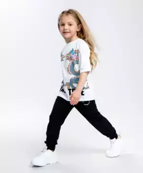 Брюки с принтом черные Button Blue (134)