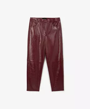 Брюки с высокой посадкой из глянцевой экокожи бордовые GLVR (L)