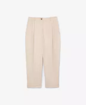 Брюки с высокой посадкой укороченные из вельвета бежевые GLVR