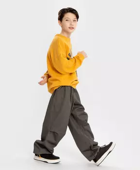 Брюки с защипами и регулировкой ширины брючин серые для мальчика Button Blue (152)