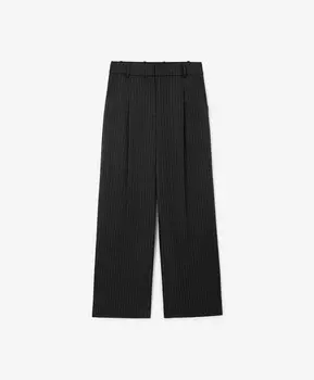 Брюки широкие с высокой посадкой в тонкую элегантную полоску серые GLVR (L)