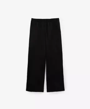 Брюки широкие средней посадки из текстиля с высоким содержанием льна черные GLVR