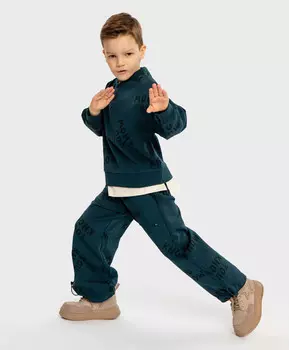 Брюки спортивные с регулировкой ширины брючин и принтом синие для мальчика Button Blue