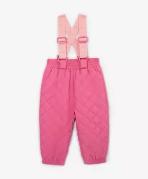 Брюки стеганые на синтепоне со съемными лямками розовые для девочек Gulliver (68-46)
