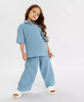 Брюки текстильные голубые для девочки Button Blue (128)