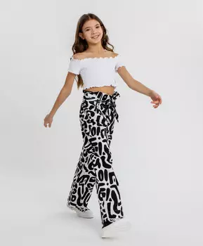 Брюки текстильные с принтом чёрно-белые для девочки Button Blue (98)