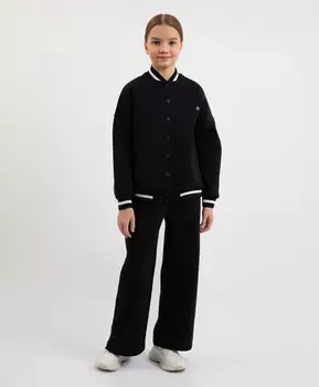 Брюки трикотажные с кнопками по боковым швам черные для девочек Gulliver (164)