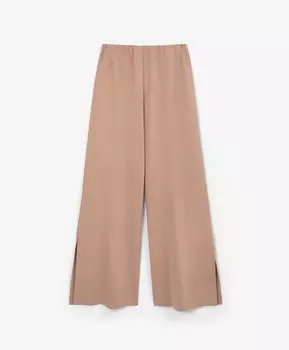 Брюки трикотажные силуэта палаццо с высокими разрезами в боковых швах бежевые GLVR (XL)