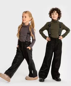 Брюки утепленные демисезонные со съемными бретелями черные детские Button Blue