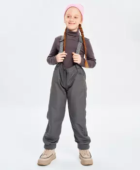 Брюки утепленные демисезонные со съемными подтяжками непромокаемые серые детские Button Blue (98)