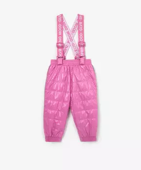 Брюки утепленные с эластичными лямками розовые Gulliver (74)
