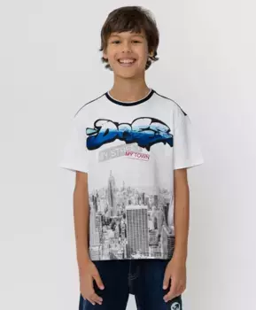 Черно-белая футболка с принтом Button Blue (158)