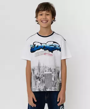 Черно-белая футболка с принтом Button Blue