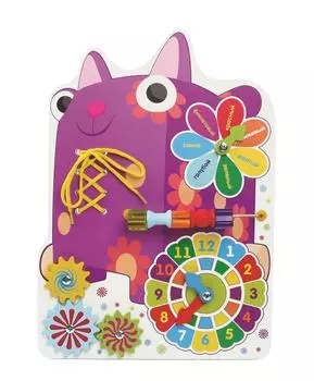 Деревяшки Бизиборд Кошечка Мяу с часами