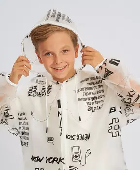 Дождевик на молнии с капюшоном белый детский Button Blue