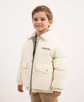 Дублёнка плащевая демисезонная на искусственном пуху молочная для мальчика Roberto Moretti