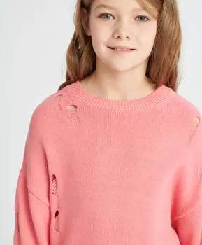 Джемпер для девочки коралловый рваный оверсайз Button Blue