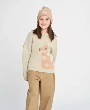 Джемпер для девочки серый оверсайз с ламой Button Blue