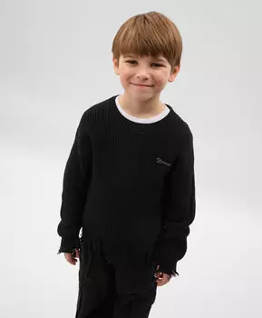 Джемпер для мальчика с дестрой эффектом черный Gulliver