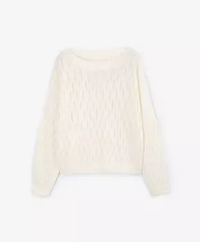 Джемпер оверсайз из 100% льна с крупным сетчатым переплетением молочный GLVR