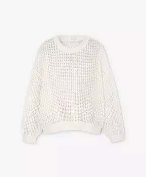 Джемпер оверсайз с крупной сетчатой структурой и мельчайшими пайетками в составе пряжи молочный GLVR